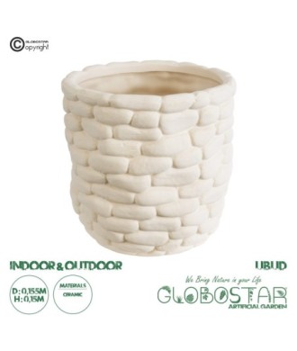 GloboStar® Artificial Garden UBUD 20512 Διακοσμητικό Κεραμικό Κασπώ Γλάστρα - Flower Pot Λευκό Φ15.5 x Υ15cm